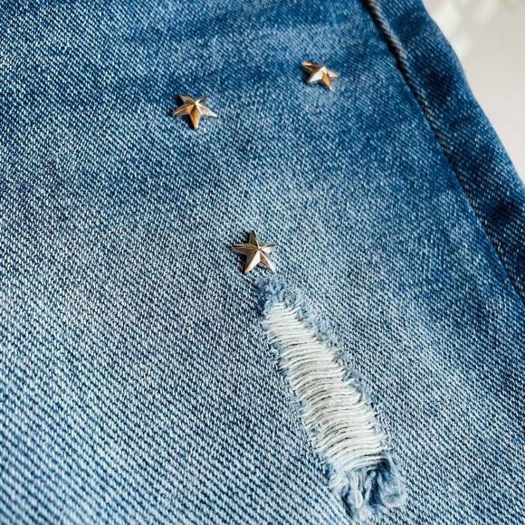 ZARA | Women’s Star Studded Mid Rise Straight Jeans Size 8 Fun Pop Button Fly - Picture 6 of 11